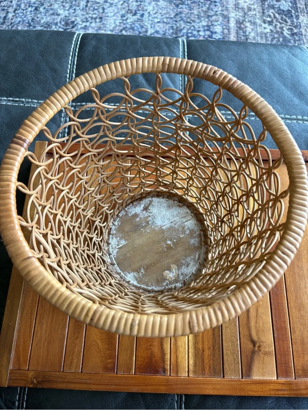 Vintage Handwoven Rattan Accent Basket in Tan Boho Cottage